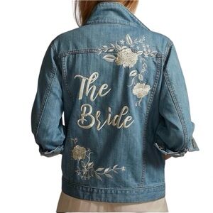 David’s Bridal Embroidered Embroidered Bride Jean Jacket with Flowers XL Blue